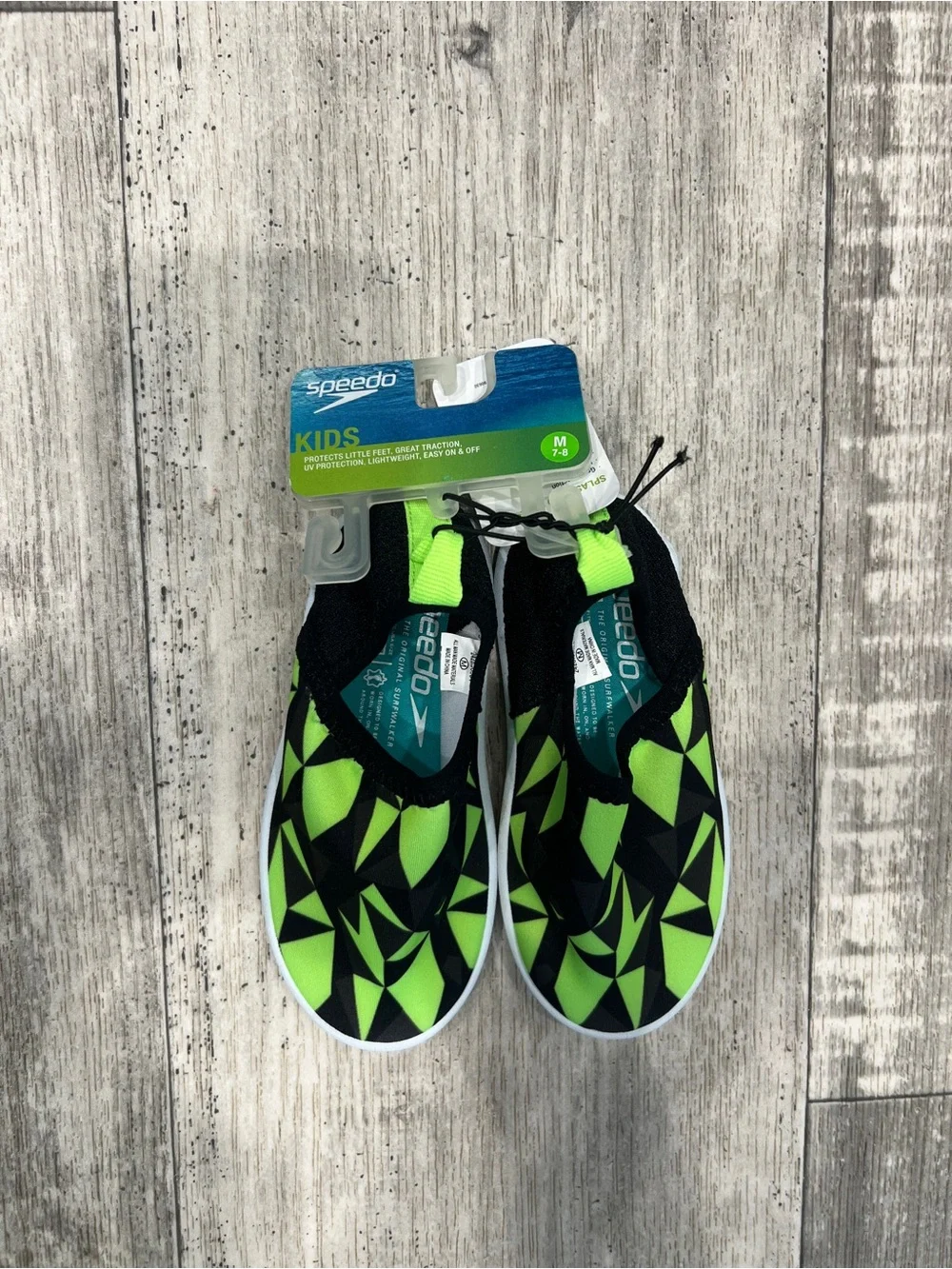 Speedo Neon Green & Black Kids Water Slip-Ons Size M (7-8)
